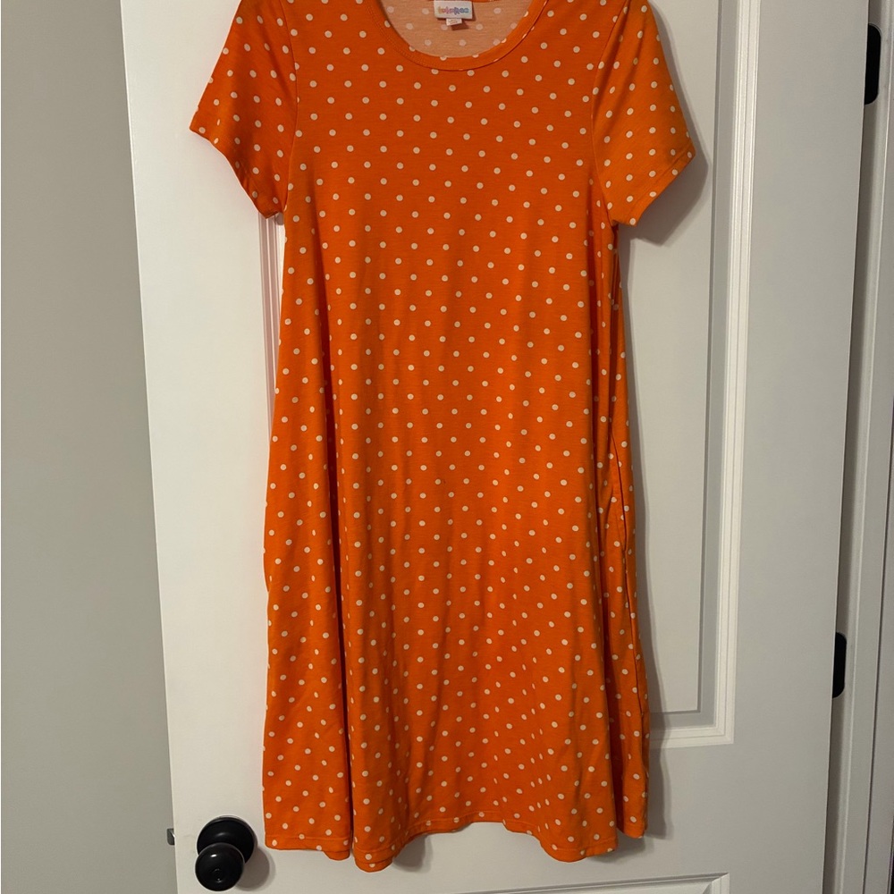 Lularoe Jessie Orange  Polka Dot Short Sleeve Swing Dress